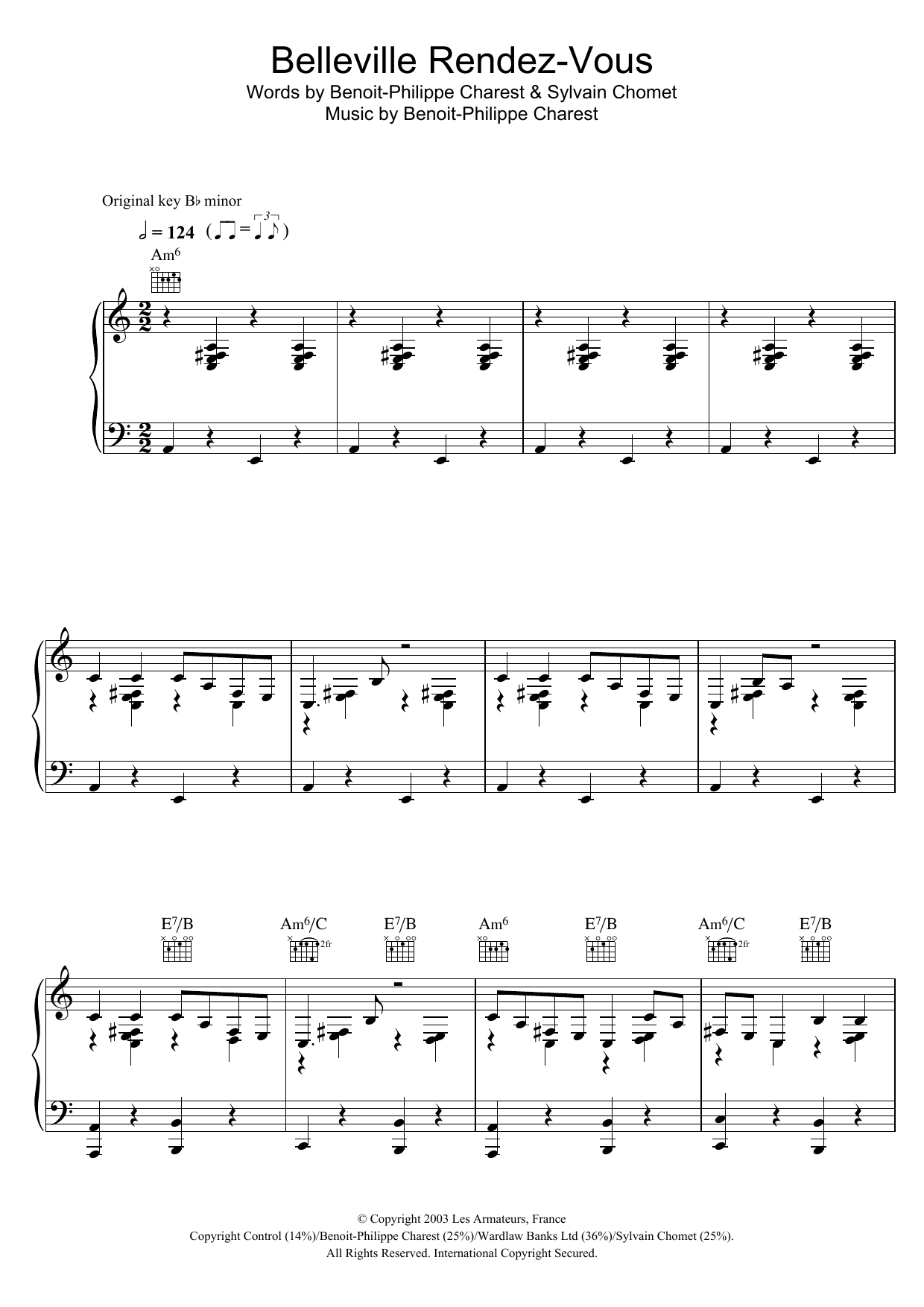 Benoit-Philippe Charest Belleville Rendez-Vous (from 'Belleville Rendez-vous') Sheet Music Notes & Chords for Piano, Vocal & Guitar (Right-Hand Melody) - Download or Print PDF