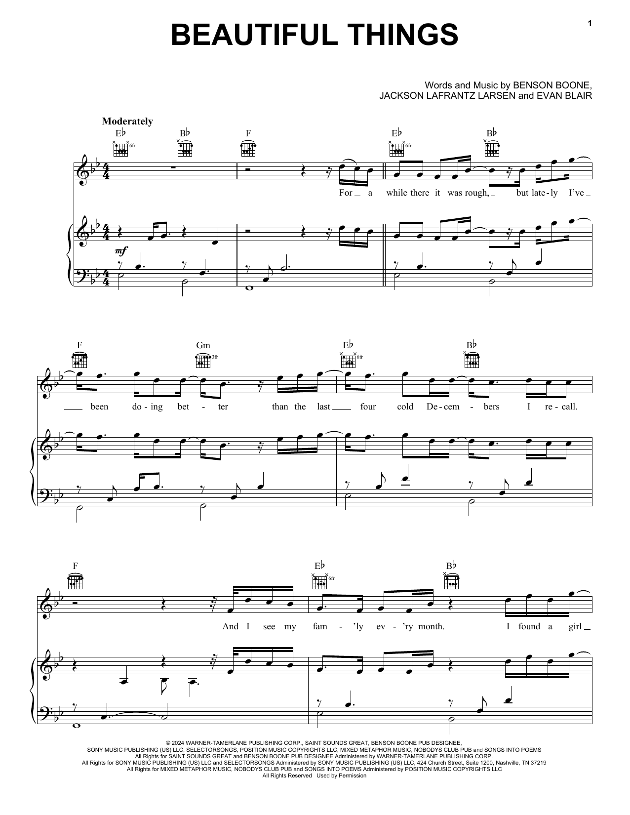 Benson Boone Beautiful Things Sheet Music Notes & Chords for Super Easy Piano - Download or Print PDF