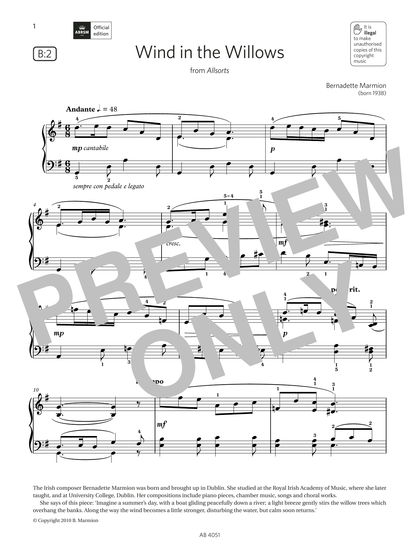 Bernadette Marmion Wind in the Willows (Grade 5, list B2, from the ABRSM Piano Syllabus 2023 & 2024) Sheet Music Notes & Chords for Piano Solo - Download or Print PDF