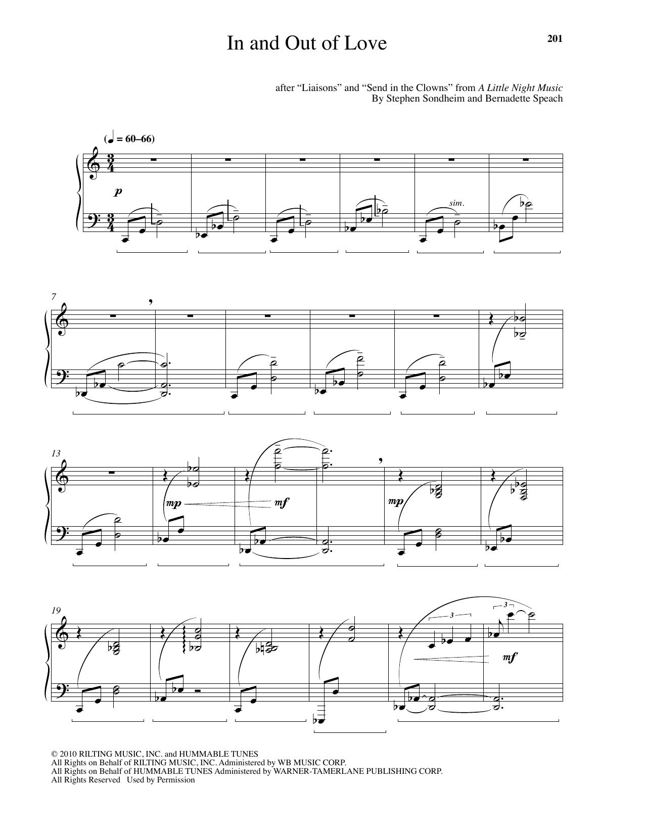 Bernadette Speach In And Out Of Love Sheet Music Notes & Chords for Piano - Download or Print PDF