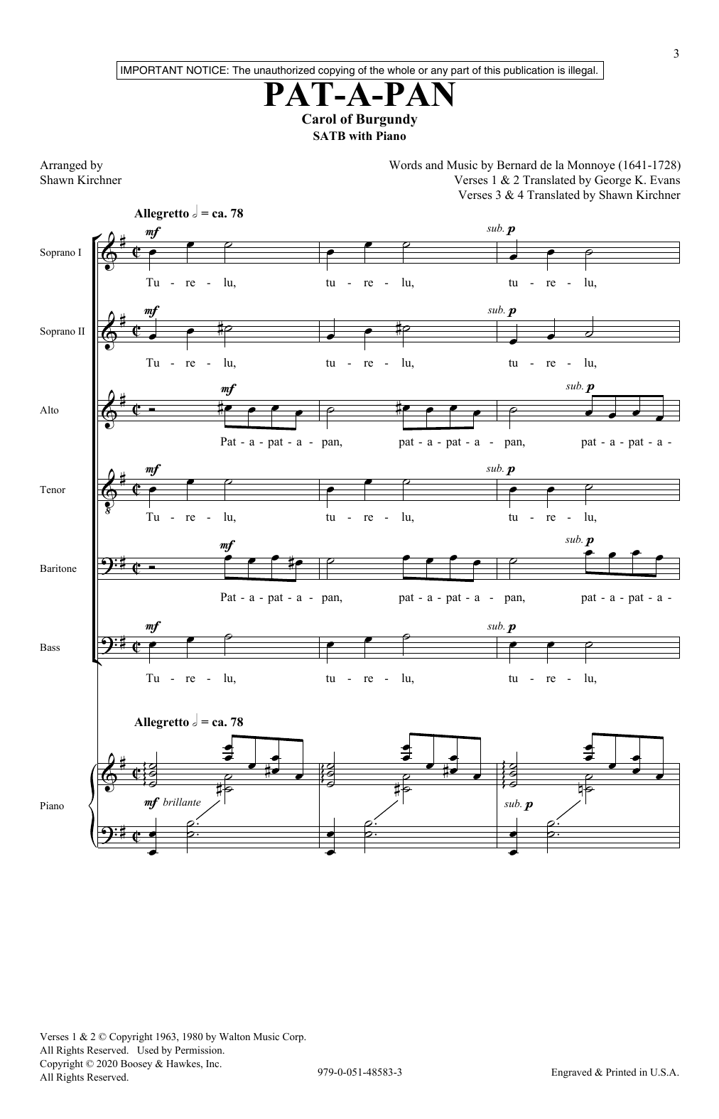 Bernard de la Monnoye Pat-A-Pan (arr. Shawn Kirchner) Sheet Music Notes & Chords for SATB Choir - Download or Print PDF