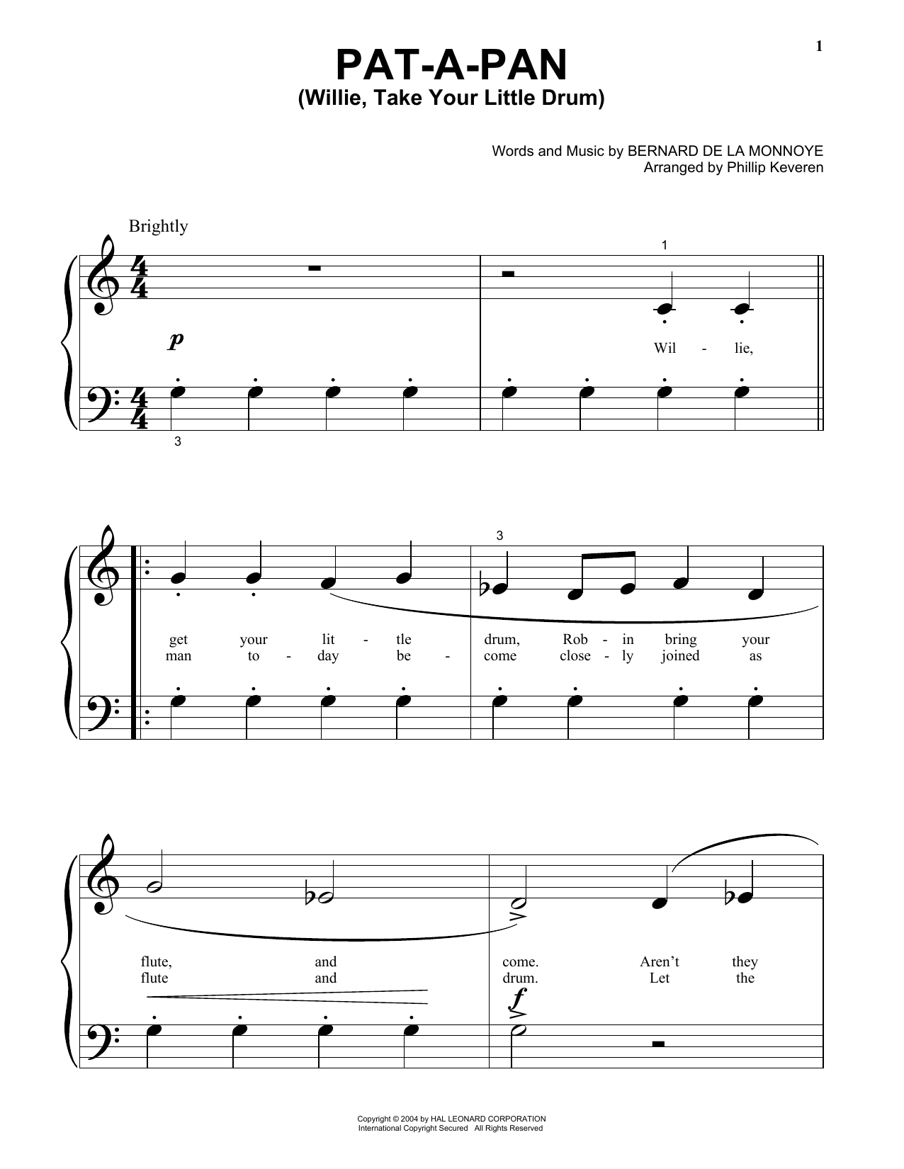 Bernard de la Monnoye Pat-A-Pan (Willie, Take Your Little Drum) (arr. Phillip Keveren) Sheet Music Notes & Chords for Piano Solo - Download or Print PDF