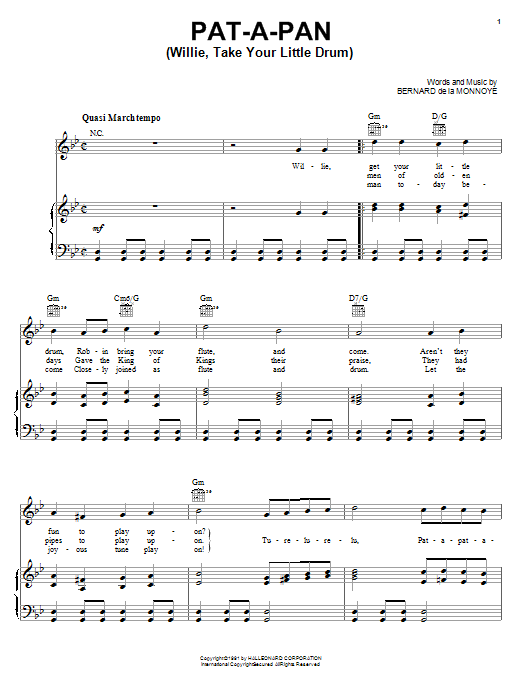 Bernard de la Monnoye Pat-A-Pan (Willie, Take Your Little Drum) Sheet Music Notes & Chords for Violin - Download or Print PDF