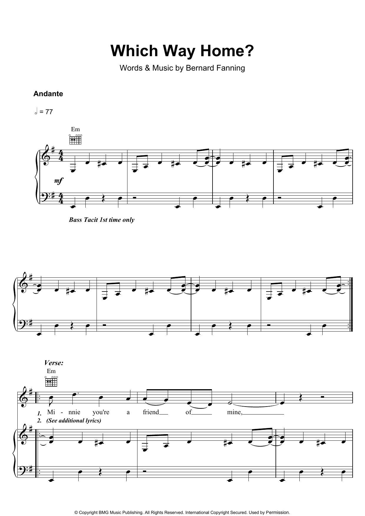 Bernard Fanning Which Way Home Sheet Music Notes & Chords for Piano, Vocal & Guitar - Download or Print PDF