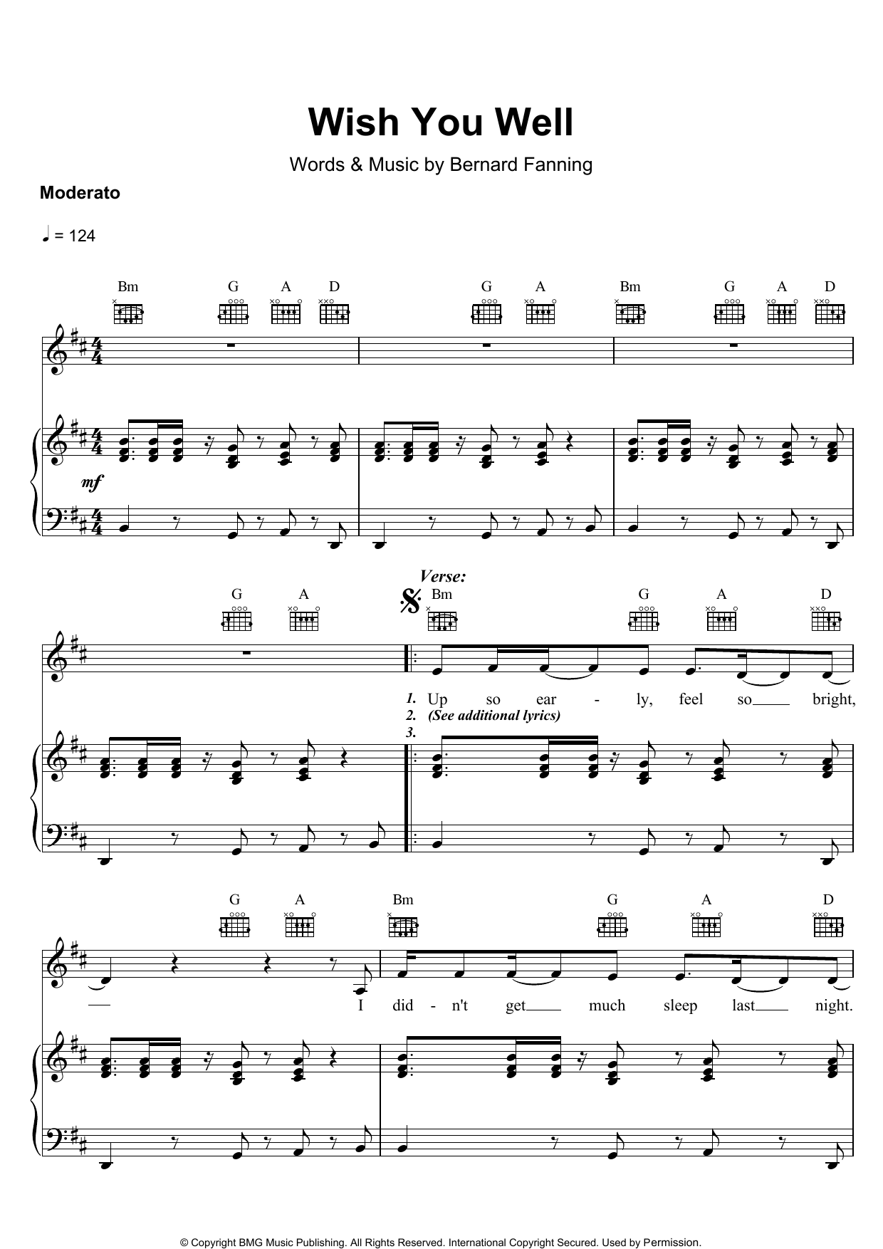 Bernard Fanning Wish You Well Sheet Music Notes & Chords for Easy Piano - Download or Print PDF