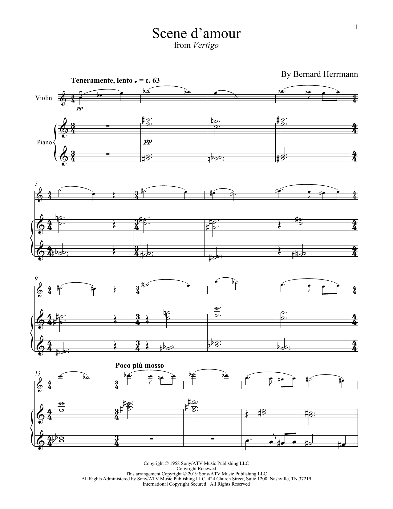 Bernard Hermann Scene D'Amour (from Vertigo) Sheet Music Notes & Chords for Clarinet and Piano - Download or Print PDF
