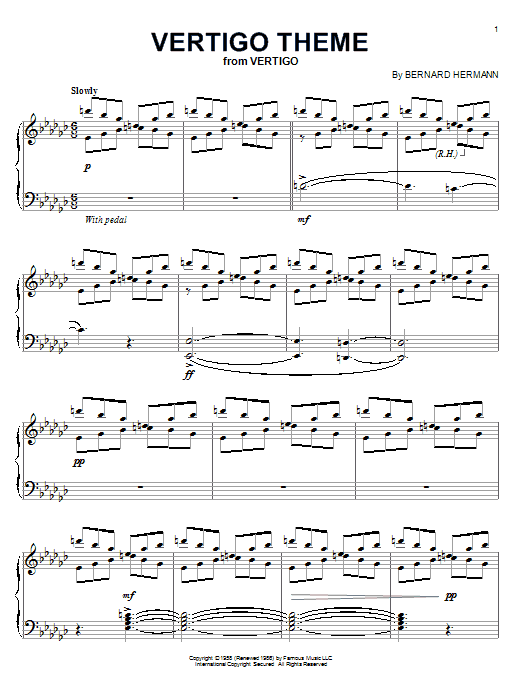 Bernard Hermann Vertigo Theme Sheet Music Notes & Chords for Piano - Download or Print PDF