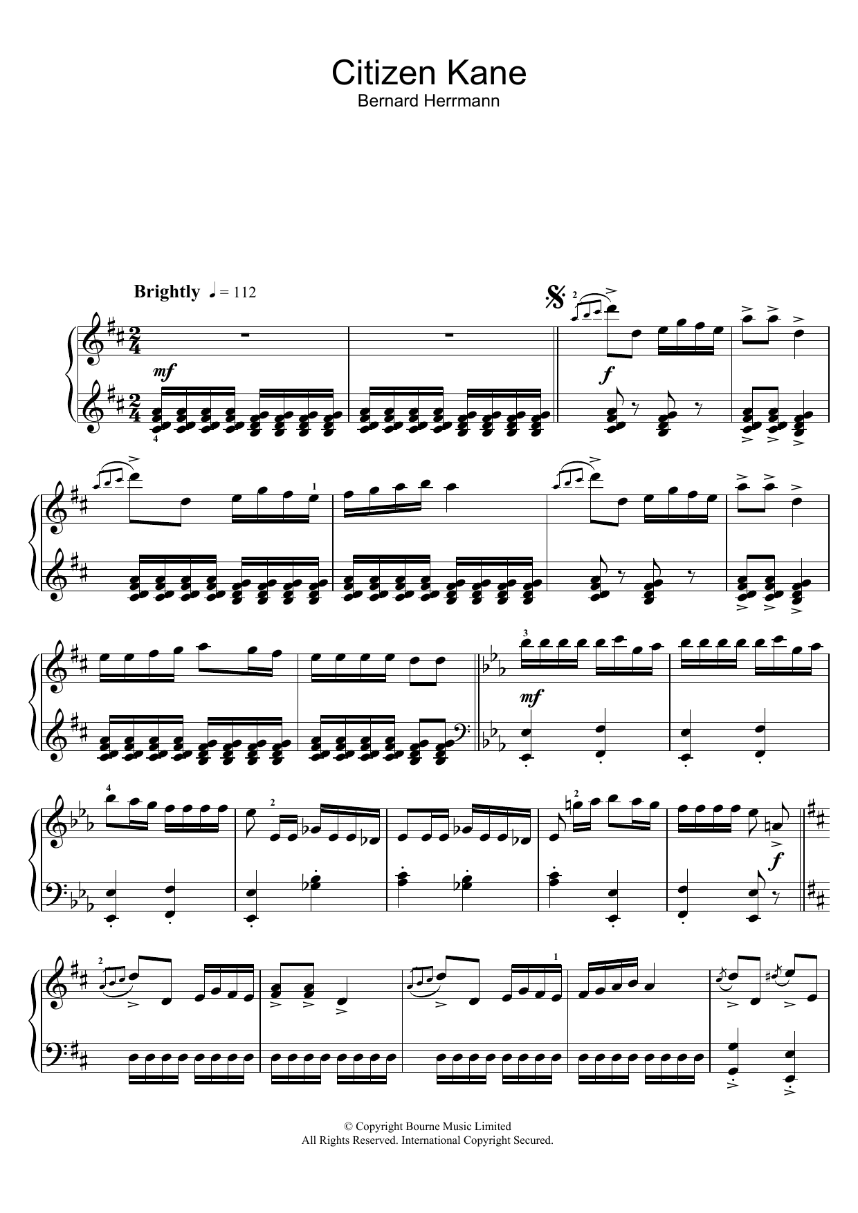 Bernard Herrmann Citizen Kane (Overture) Sheet Music Notes & Chords for Piano - Download or Print PDF
