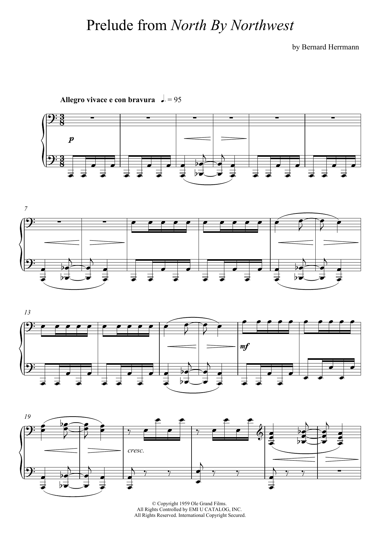 Bernard Herrmann Prelude From North By Northwest Sheet Music Notes & Chords for Piano - Download or Print PDF