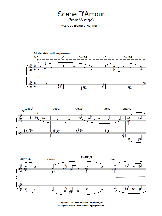 Bernard Herrmann Scene D'Amour (from Vertigo) Sheet Music Notes & Chords for Easy Piano - Download or Print PDF