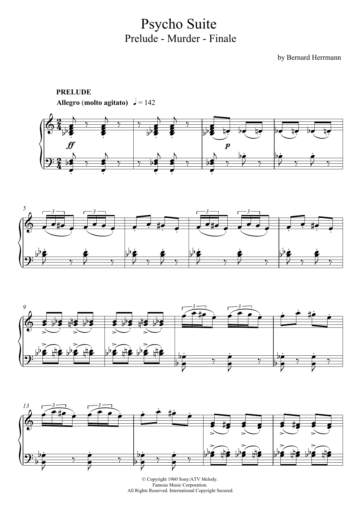 Bernard Herrmann The Murder From Psycho Sheet Music Notes & Chords for Piano - Download or Print PDF