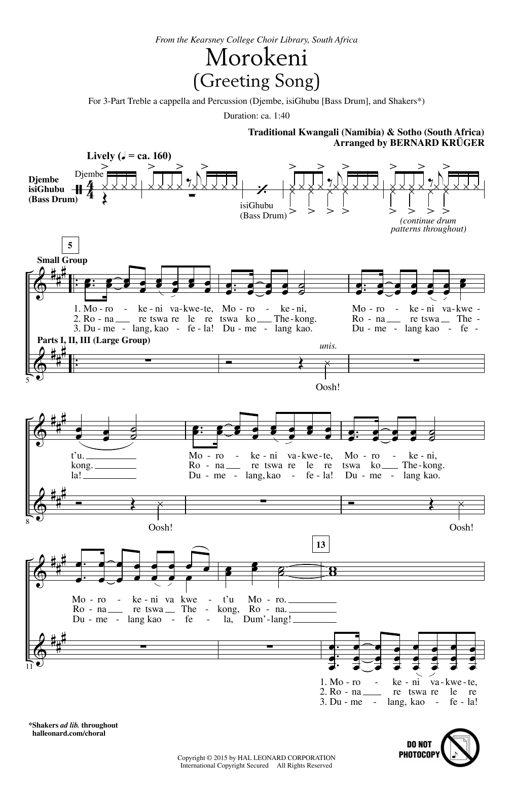 Bernard Krüger Morokeni (Welcome Song) Sheet Music Notes & Chords for 3-Part Treble - Download or Print PDF
