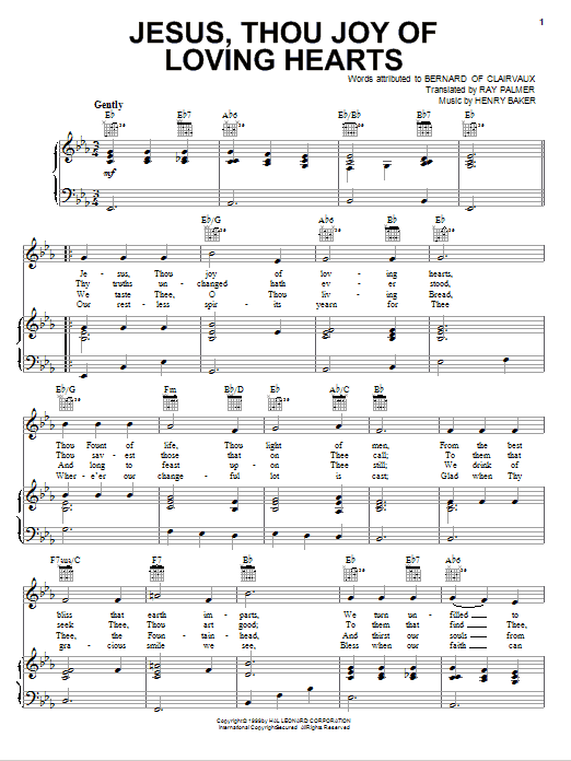 Bernard of Clairvaux Jesus, Thou Joy Of Loving Hearts Sheet Music Notes & Chords for Piano, Vocal & Guitar (Right-Hand Melody) - Download or Print PDF