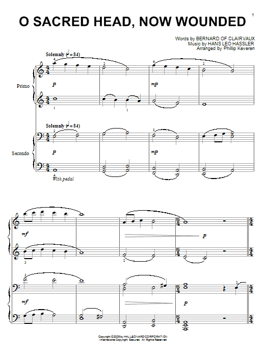 Bernard of Clairvaux O Sacred Head, Now Wounded Sheet Music Notes & Chords for Piano Duet - Download or Print PDF