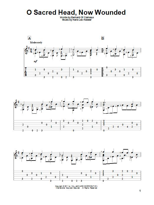 Bernard of Clairvaux O Sacred Head, Now Wounded Sheet Music Notes & Chords for Guitar Tab - Download or Print PDF