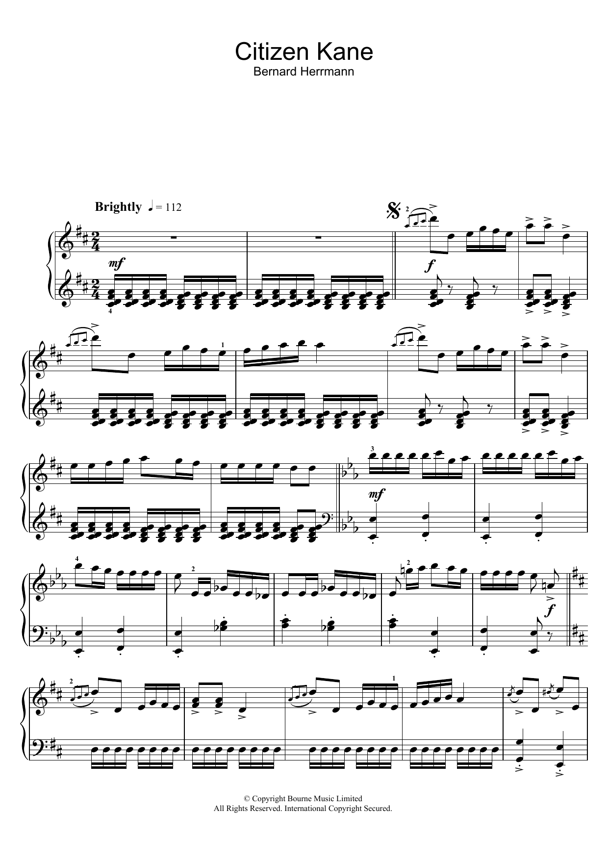 Preview Bernard Herrmann Citizen Kane (Overture) Film and TV sheet music, notes and chords for Piano, SKU: 112842 Citizen Kane (Overture) sheet music