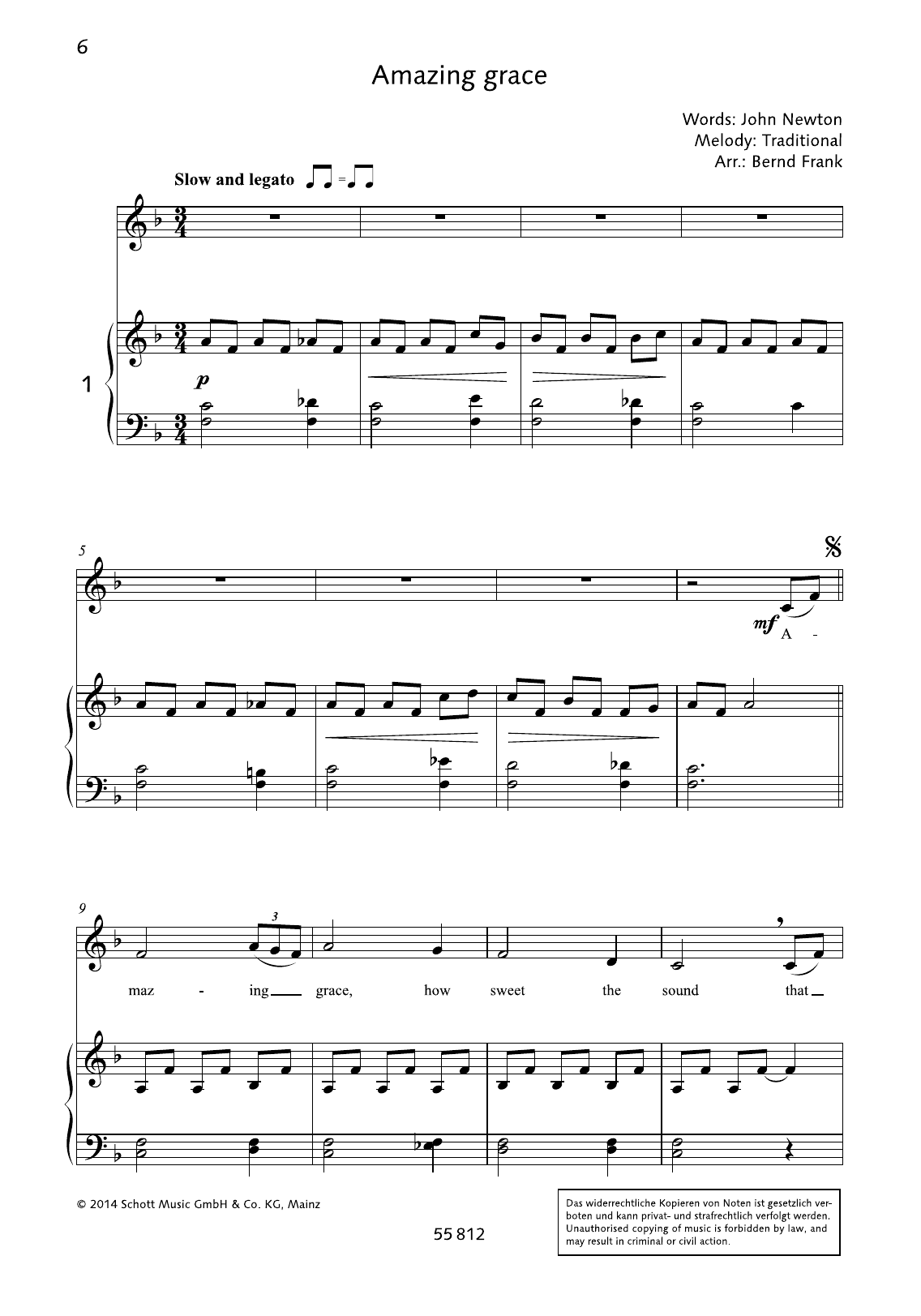 Bernd Frank Amazing Grace Sheet Music Notes & Chords for Piano & Vocal - Download or Print PDF