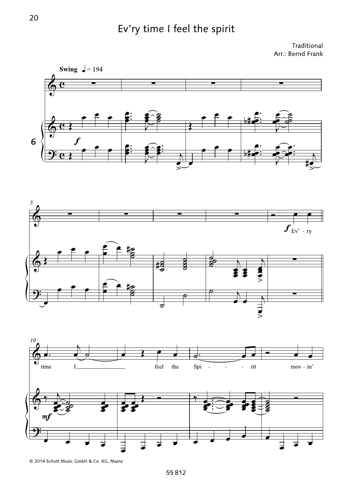 Bernd Frank Ev'ry Time I Feel The Spirit Sheet Music Notes & Chords for Piano & Vocal - Download or Print PDF