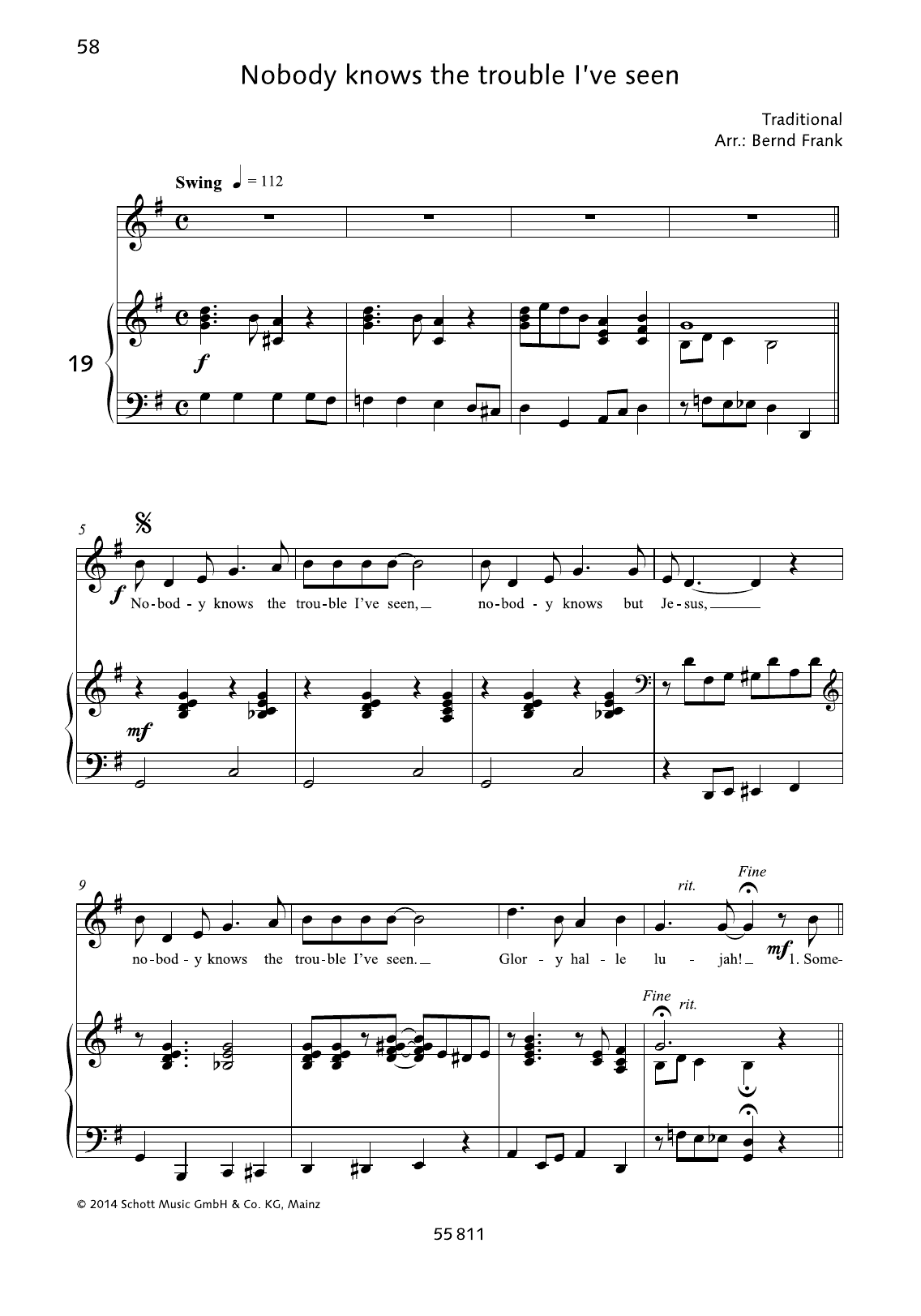 Bernd Frank Nobody Knows the Trouble I've Seen Sheet Music Notes & Chords for Piano & Vocal - Download or Print PDF