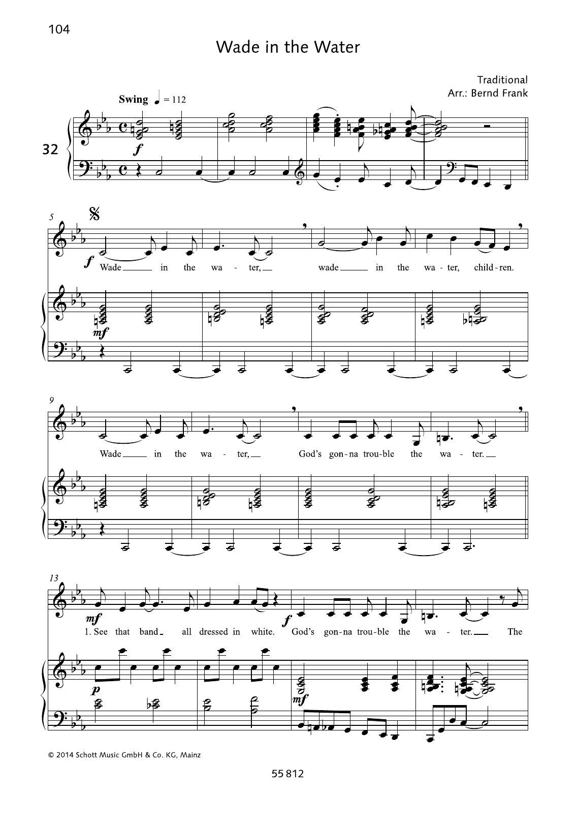 Bernd Frank Wade in the Water Sheet Music Notes & Chords for Piano & Vocal - Download or Print PDF