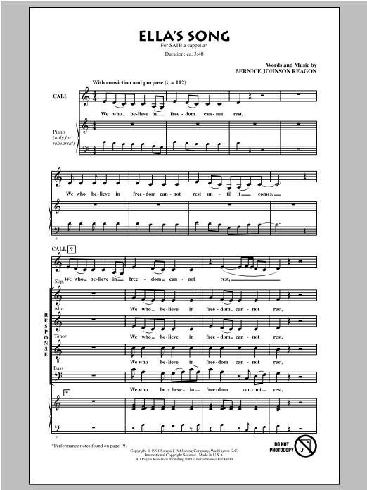 Bernice Johnson Reagon Ella's Song Sheet Music Notes & Chords for SATB - Download or Print PDF