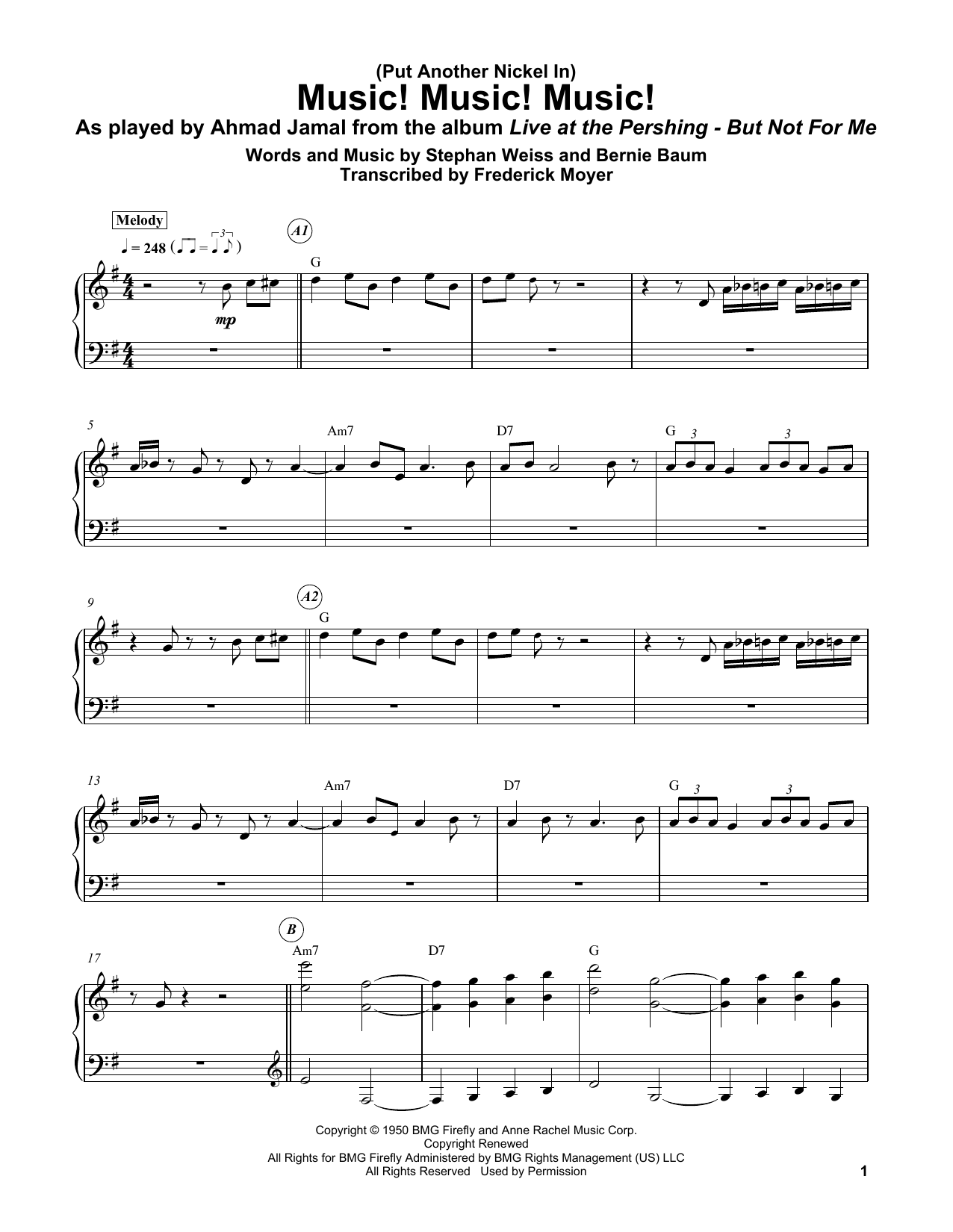 Bernie Baum (Put Another Nickel In) Music! Music! Music! Sheet Music Notes & Chords for Piano Transcription - Download or Print PDF