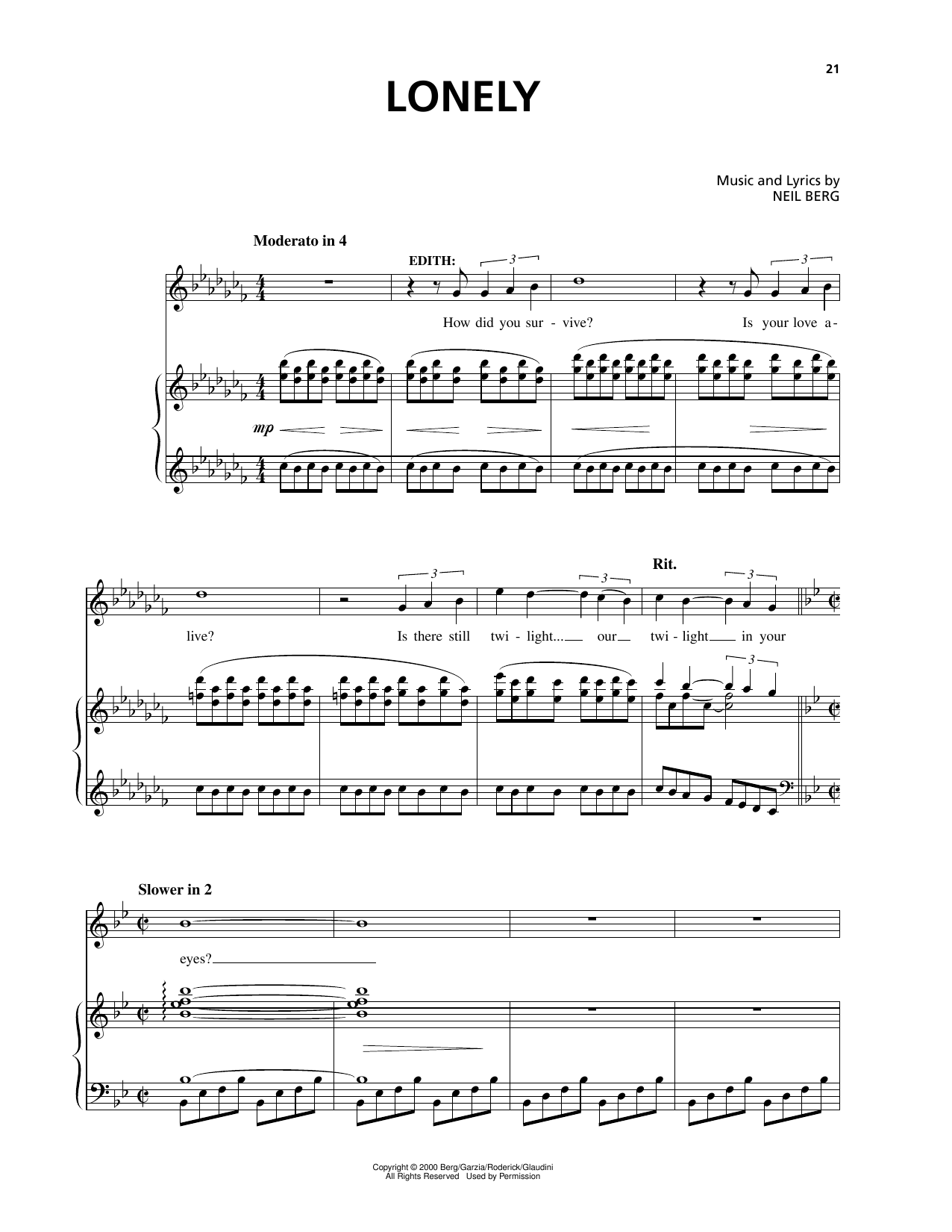 Bernie Garzia Lonely (from The Prince And The Pauper) Sheet Music Notes & Chords for Piano & Vocal - Download or Print PDF