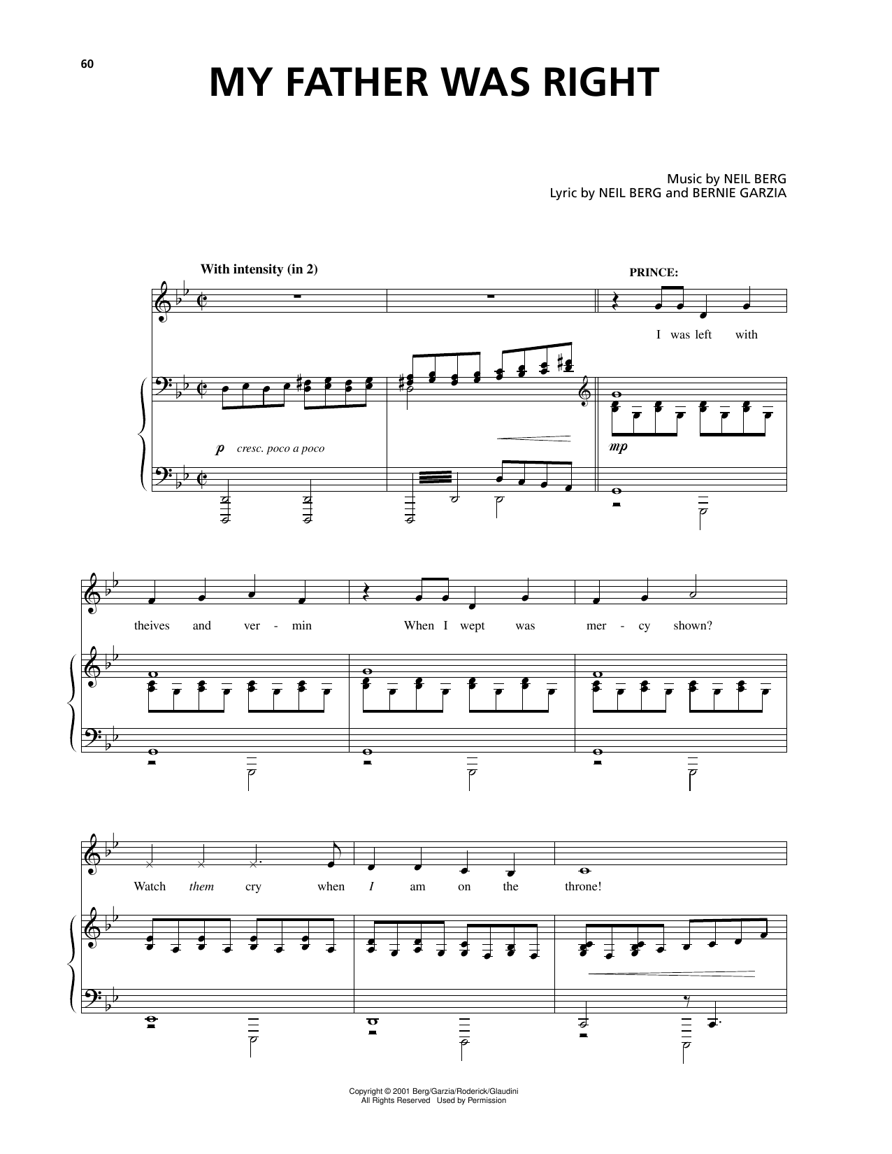 Bernie Garzia My Father Was Right (from The Prince And The Pauper) Sheet Music Notes & Chords for Piano & Vocal - Download or Print PDF