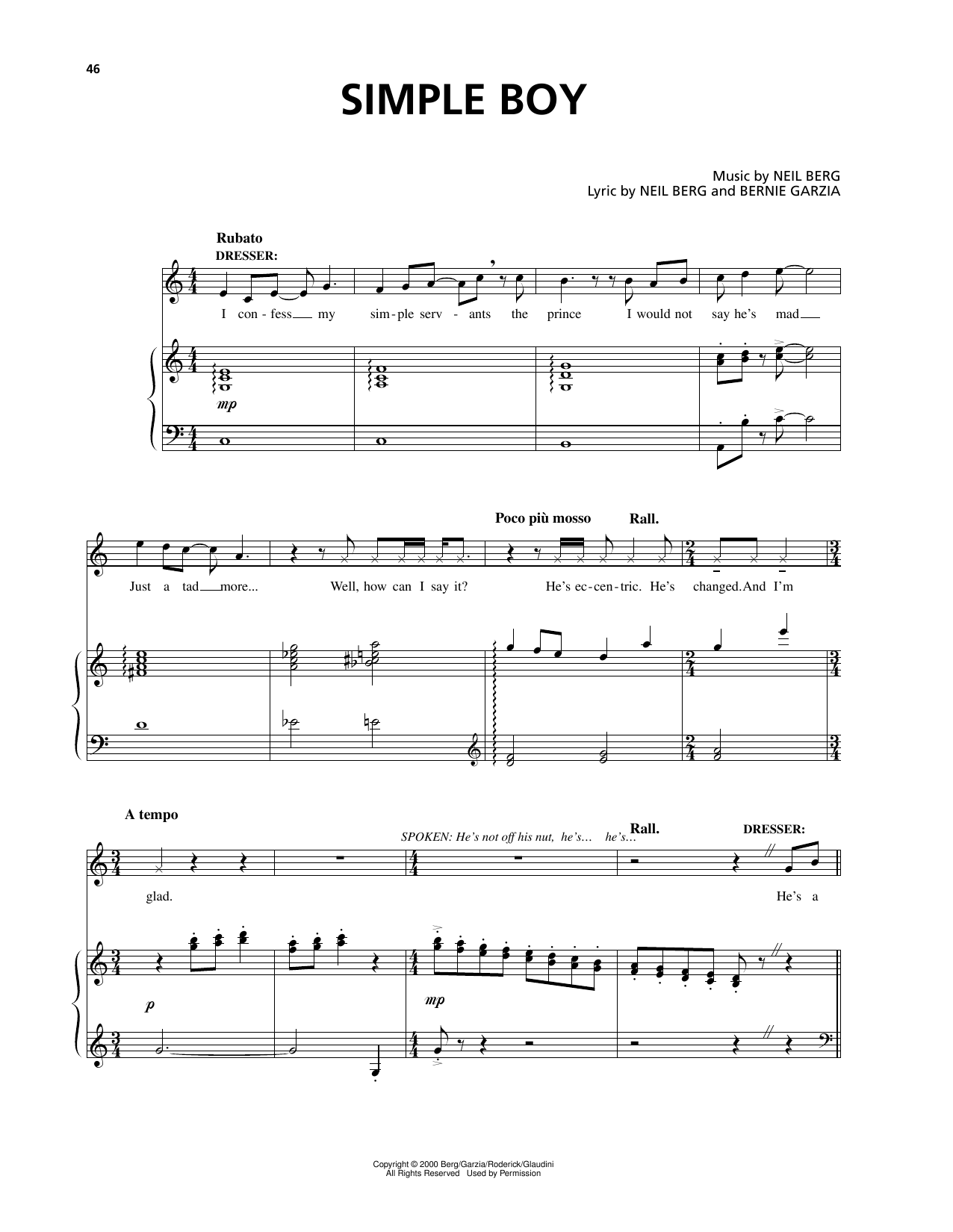 Bernie Garzia Simple Boy (from The Prince And The Pauper) Sheet Music Notes & Chords for Piano & Vocal - Download or Print PDF