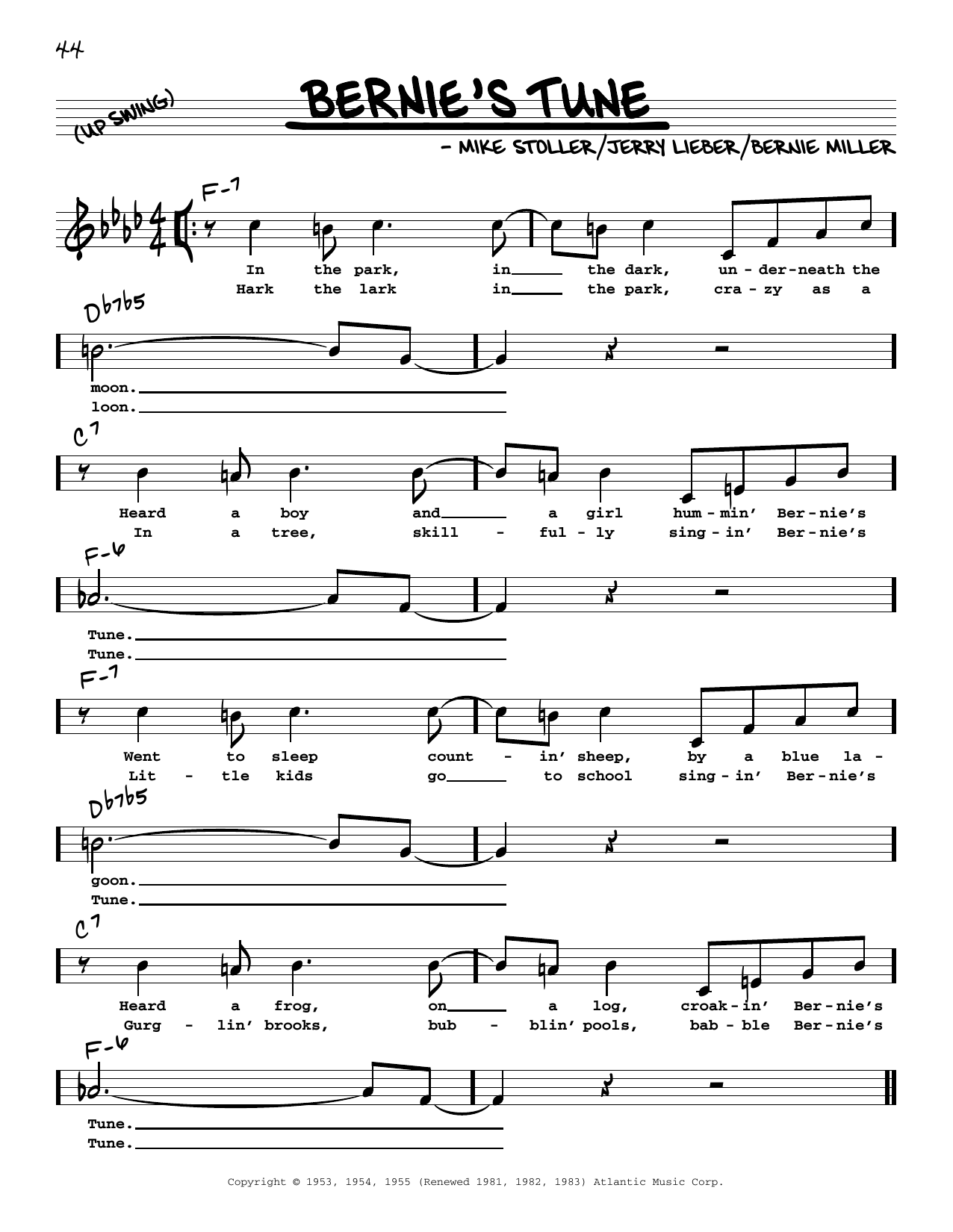 Bernie Miller Bernie's Tune (High Voice) Sheet Music Notes & Chords for Real Book – Melody, Lyrics & Chords - Download or Print PDF