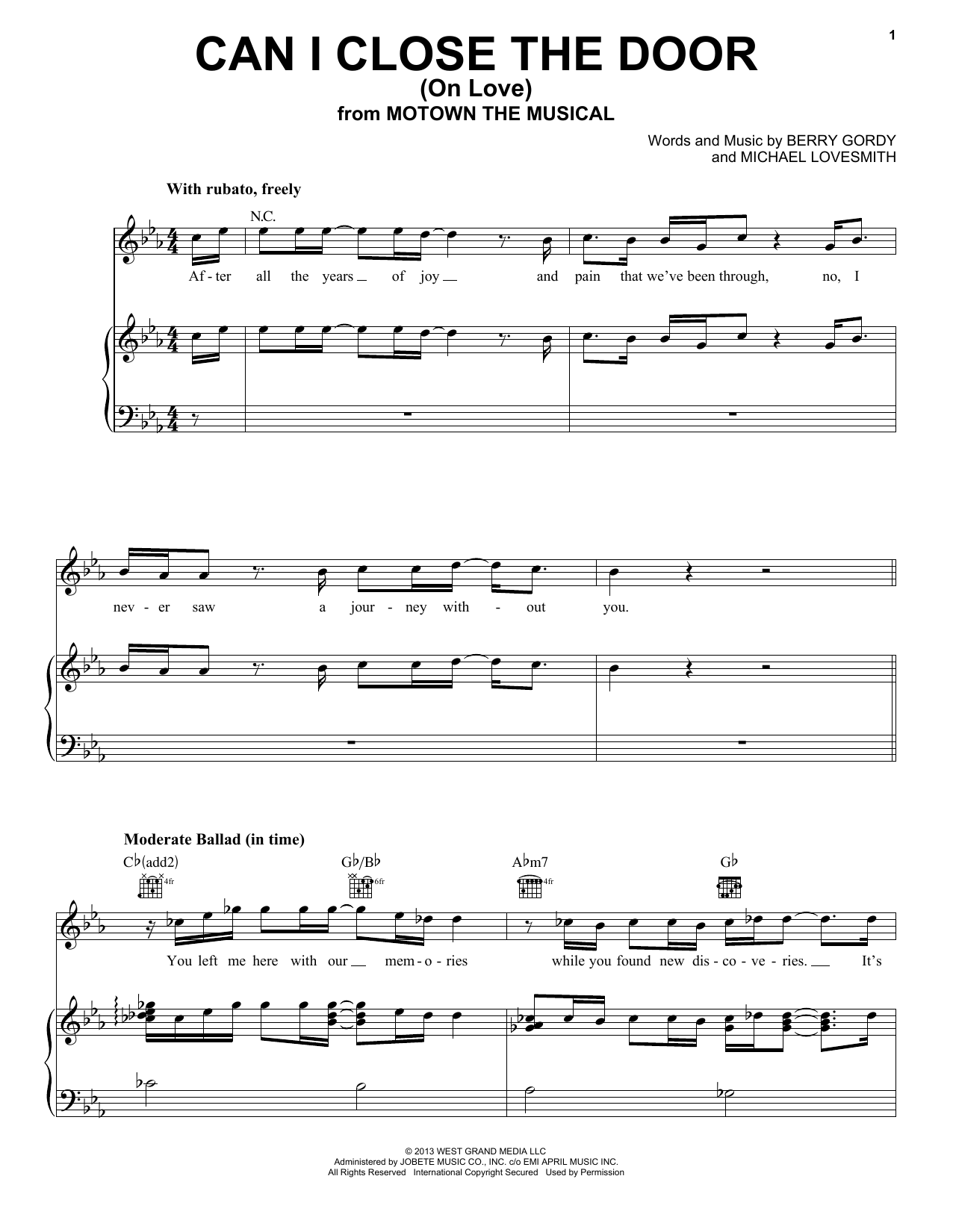 Berry Gordy Can I Close The Door (On Love) Sheet Music Notes & Chords for Piano, Vocal & Guitar (Right-Hand Melody) - Download or Print PDF