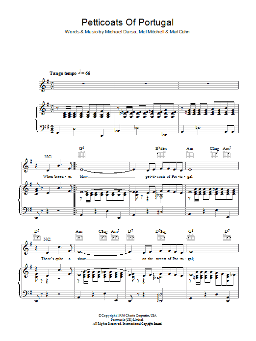 Bert Kaempfert Petticoats Of Portugal (Rapariga Do Portugal) Sheet Music Notes & Chords for Piano, Vocal & Guitar (Right-Hand Melody) - Download or Print PDF