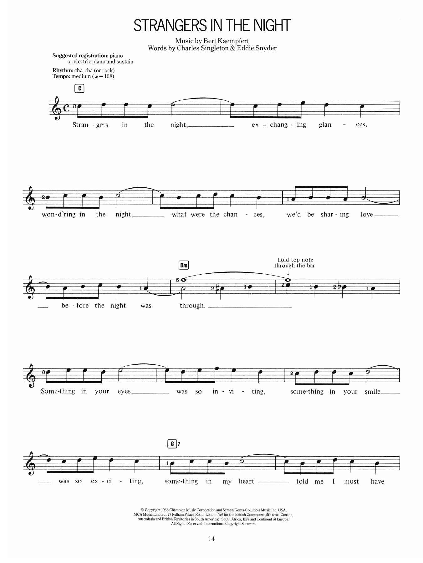 Bert Kaempfert Strangers In The Night Sheet Music Notes & Chords for Lead Sheet / Fake Book - Download or Print PDF