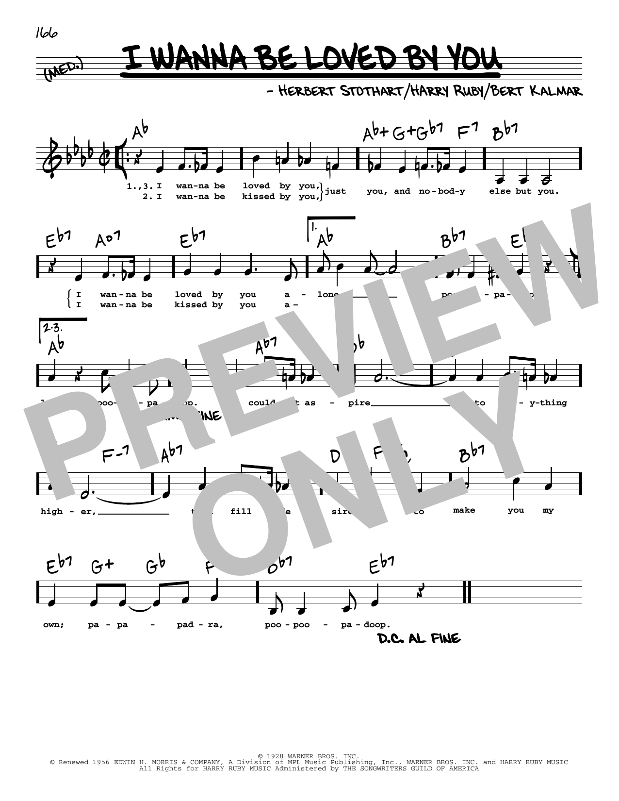 Bert Kalmar I Wanna Be Loved By You (Low Voice) Sheet Music Notes & Chords for Real Book – Melody, Lyrics & Chords - Download or Print PDF