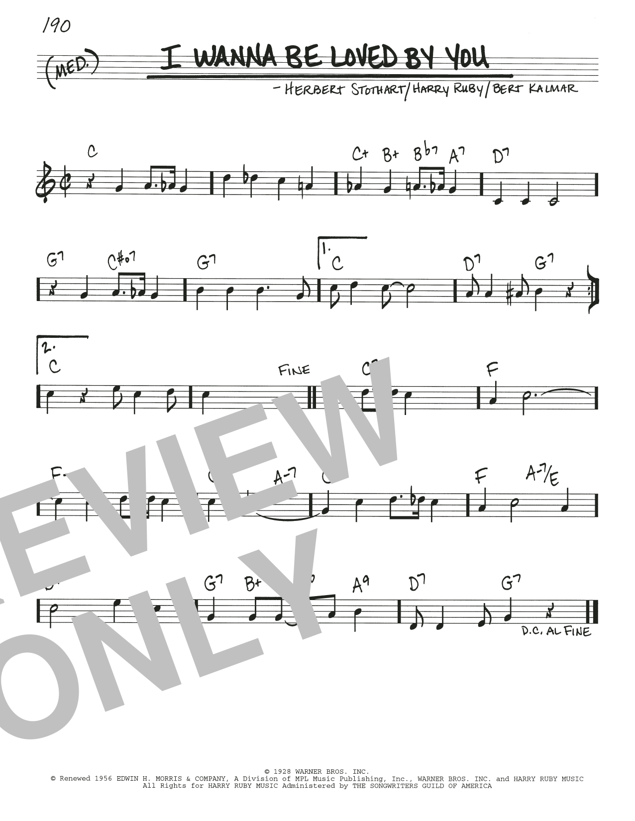 Bert Kalmar I Wanna Be Loved By You Sheet Music Notes & Chords for Real Book – Melody & Chords - Download or Print PDF