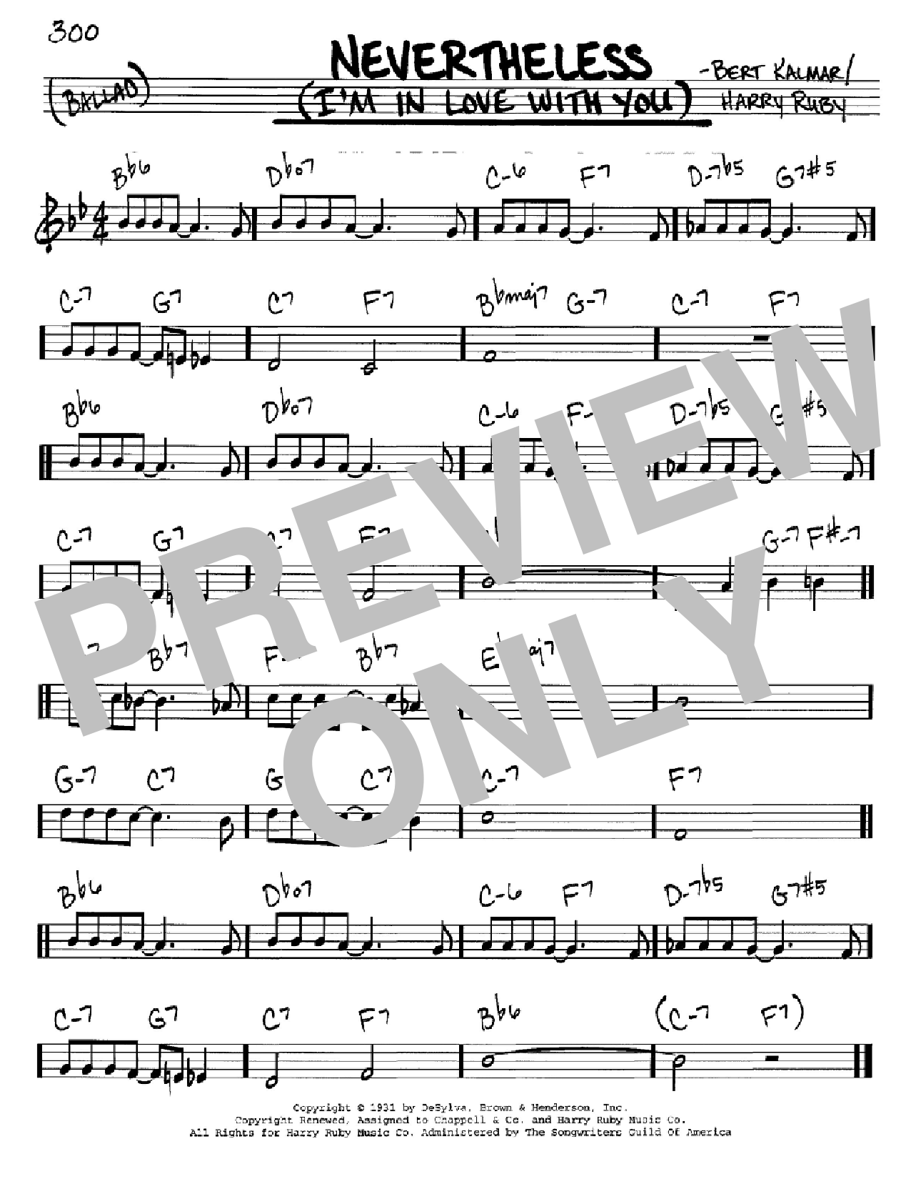 Bert Kalmar Nevertheless (I'm In Love With You) Sheet Music Notes & Chords for Real Book – Melody & Chords - Download or Print PDF