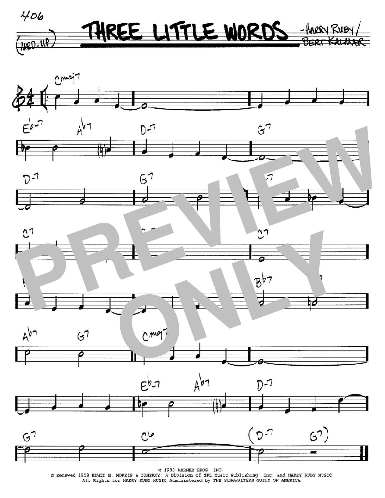 Bert Kalmar Three Little Words Sheet Music Notes & Chords for Piano, Vocal & Guitar (Right-Hand Melody) - Download or Print PDF
