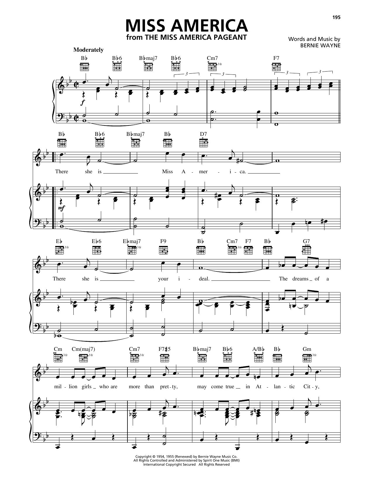 Bert Parks Miss America Sheet Music Notes & Chords for Piano, Vocal & Guitar Chords (Right-Hand Melody) - Download or Print PDF