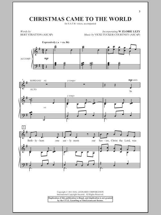 Bert Stratton Christmas Came To The World Sheet Music Notes & Chords for SATB - Download or Print PDF