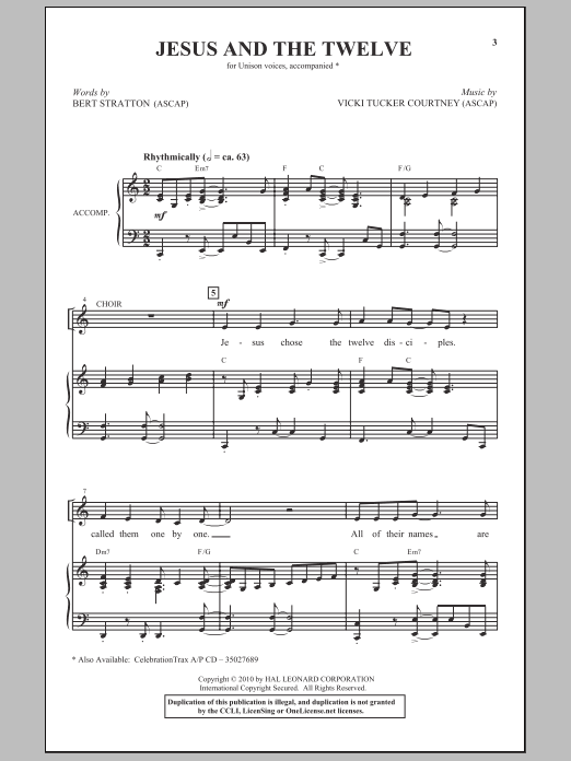 Bert Stratton Jesus And The Twelve Sheet Music Notes & Chords for Unison Choral - Download or Print PDF