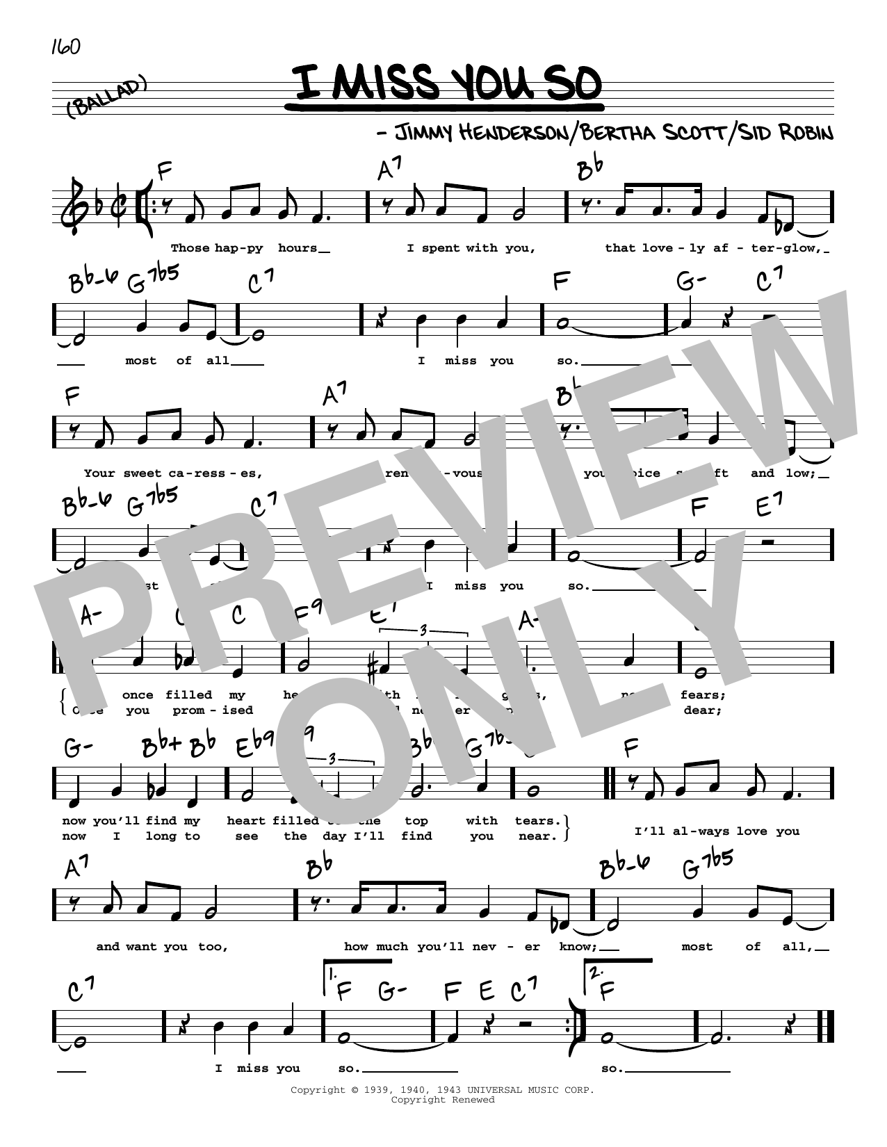 Bertha Scott I Miss You So (Low Voice) Sheet Music Notes & Chords for Real Book – Melody, Lyrics & Chords - Download or Print PDF