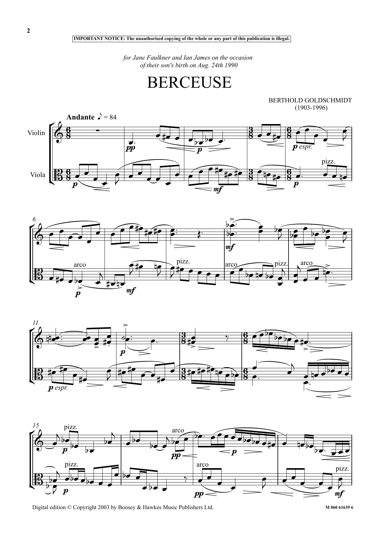 Berthold Goldschmidt Berceuse Sheet Music Notes & Chords for Performance Ensemble - Download or Print PDF
