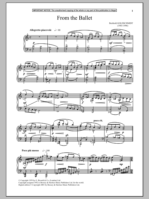 Berthold Goldschmidt From The Ballet Sheet Music Notes & Chords for Piano - Download or Print PDF Berthold Goldschmidt From The Ballet Sheet Music Notes & Chords for Piano - Download or Print PDF