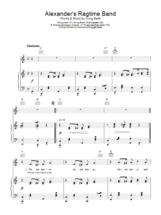 Bessie Smith Alexander's Ragtime Band Sheet Music Notes & Chords for Piano, Vocal & Guitar (Right-Hand Melody) - Download or Print PDF