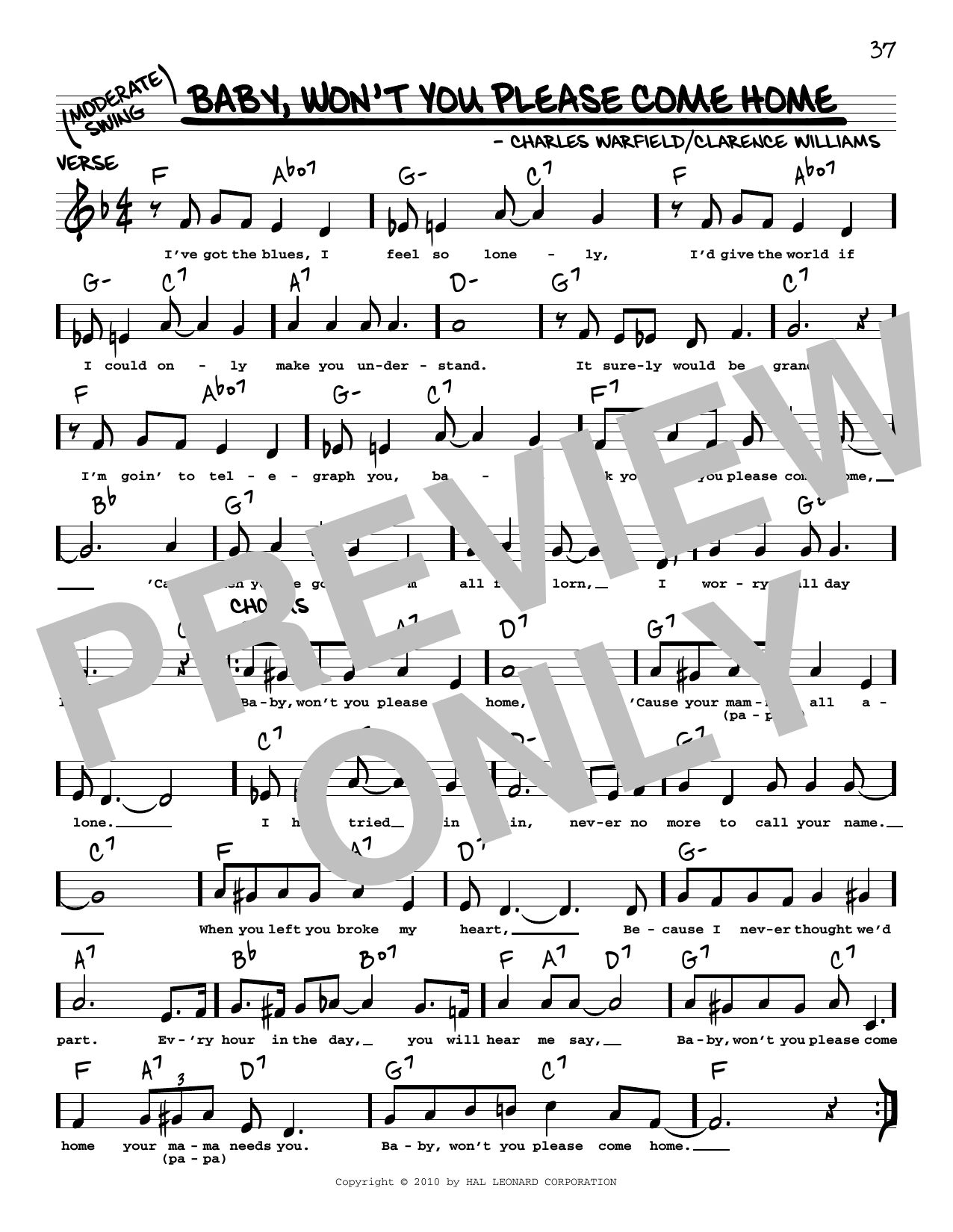 Bessie Smith Baby, Won't You Please Come Home (arr. Robert Rawlins) Sheet Music Notes & Chords for Real Book – Melody, Lyrics & Chords - Download or Print PDF