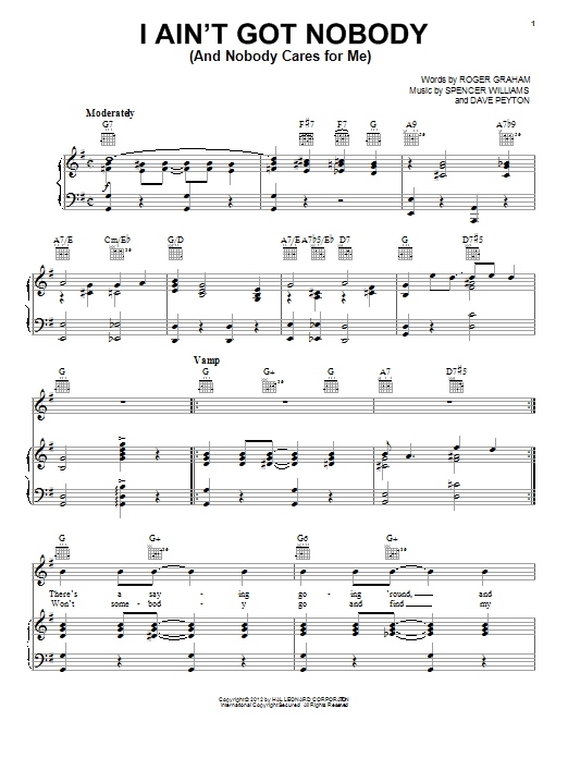 Bessie Smith I Ain't Got Nobody (And Nobody Cares For Me) Sheet Music Notes & Chords for Real Book - Melody & Chords - C Instruments - Download or Print PDF