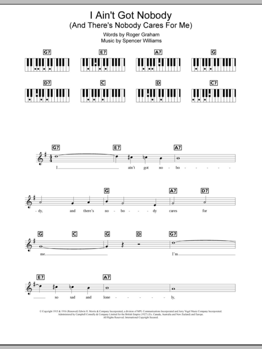 Bessie Smith I Ain't Got Nobody (And There's Nobody Cares For Me) Sheet Music Notes & Chords for Keyboard - Download or Print PDF