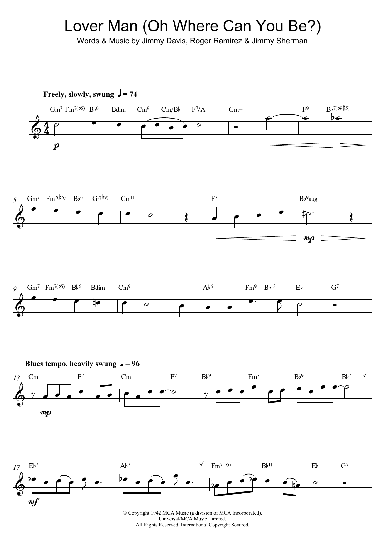 Bessie Smith Lover Man (Oh, Where Can You Be?) Sheet Music Notes & Chords for Alto Saxophone - Download or Print PDF