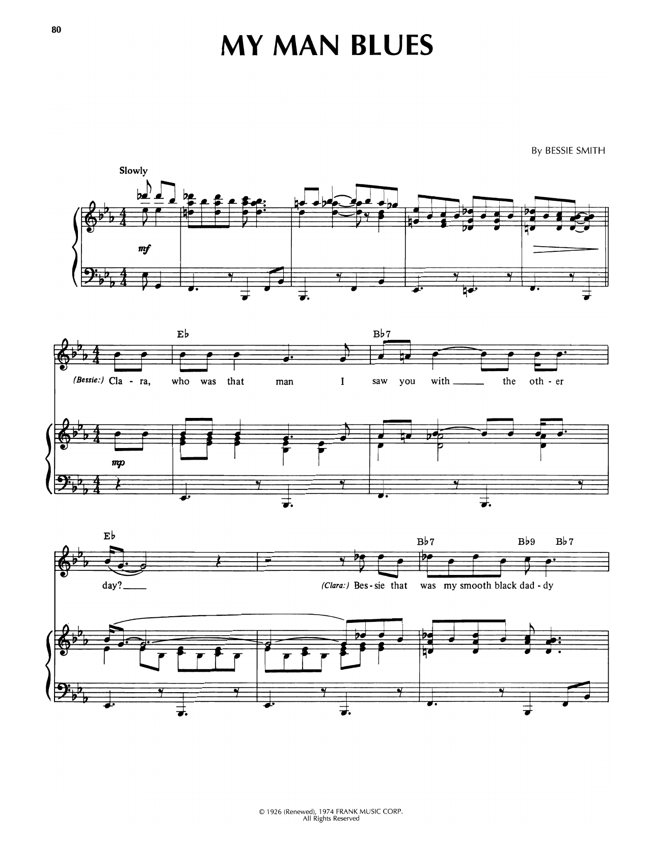 Bessie Smith My Man Blues Sheet Music Notes & Chords for Piano, Vocal & Guitar Chords (Right-Hand Melody) - Download or Print PDF