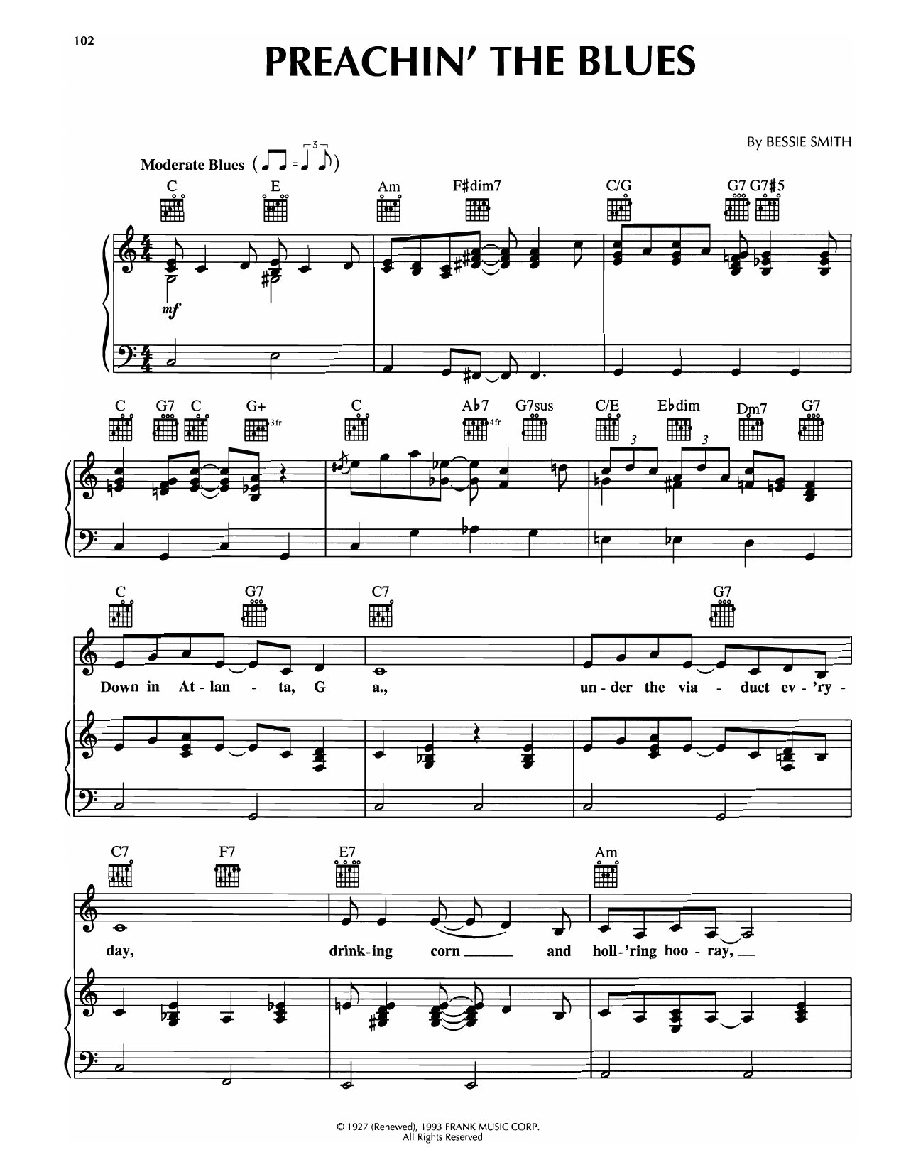 Bessie Smith Preachin' The Blues Sheet Music Notes & Chords for Piano, Vocal & Guitar Chords (Right-Hand Melody) - Download or Print PDF